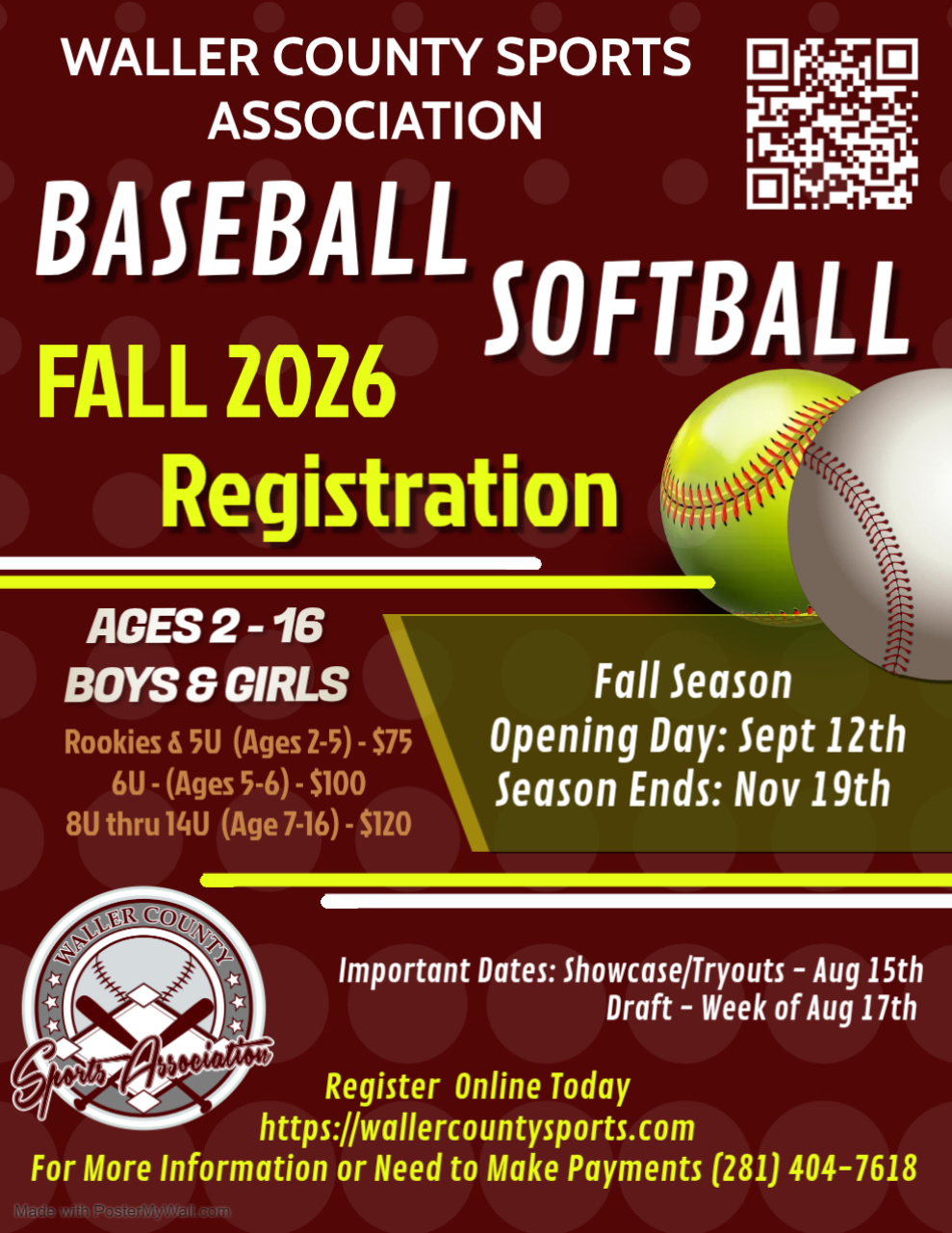 WCSA 2026 Fall Baseball and Softball Season